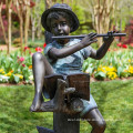 Life size outdoor metal craft bronze boy reading book statue